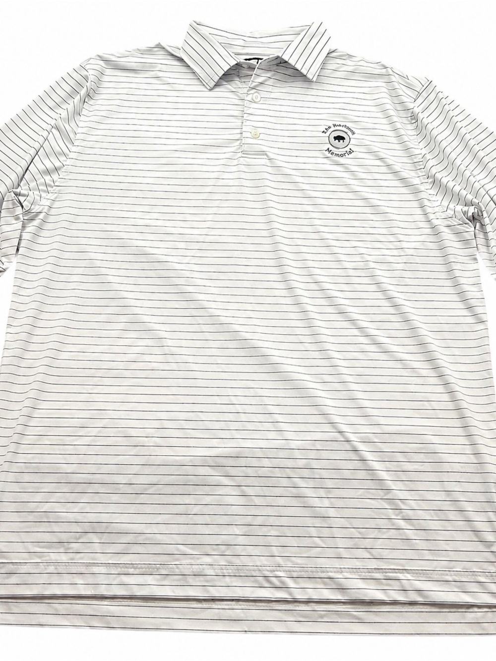 FootJoy Mens XL White Pinstripe Golf Polo Shirt Bob Richards Memorial